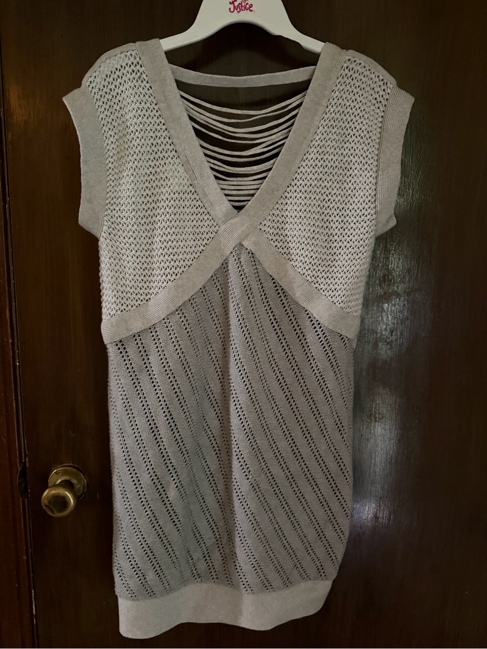 Armani Exchange Cream Open-Knit Fringe Sweater